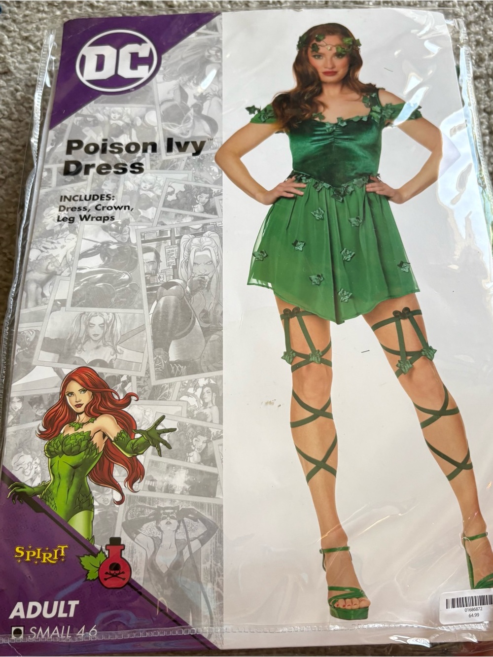 DC Comics Poison Ivy Mini Dress Costume Crown & Leg Wraps Small Spirit